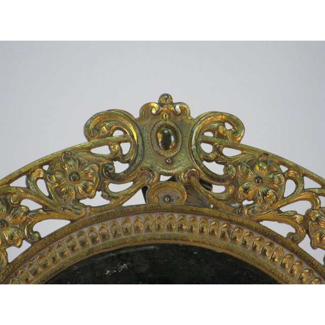 Late 19th Century Beveled Glass Mirror Gold Gilt Pierced Antique Aesthetic Movement, Victorian Table Wall Gilded Cast Iron Reticulated For Sale - Image 14 of 15