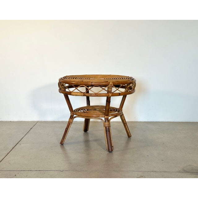 Round Rattan and Bamboo Coffee Table, 1970s For Sale - Image 4 of 9