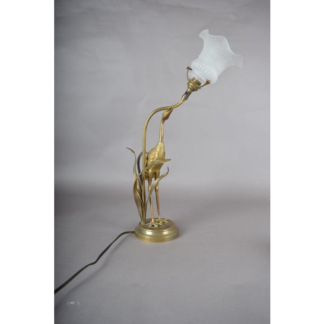 Crane Table Lamp with Frosted Glass Shade, 1920s For Sale - Image 3 of 9