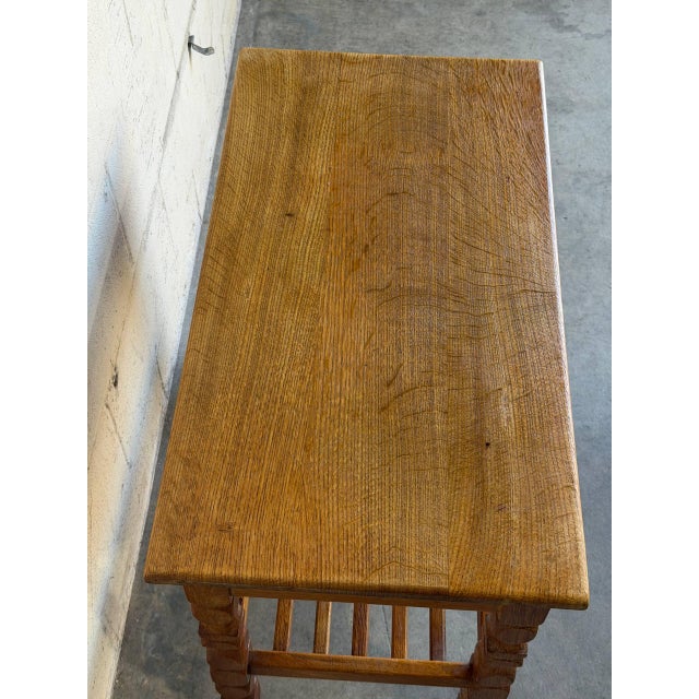 In Style of Henning Kjærnulf Oak Hallway Table With 3 Drawers and Shelf Denmark Mid-Century Modern 1960s For Sale In Los Angeles - Image 6 of 9