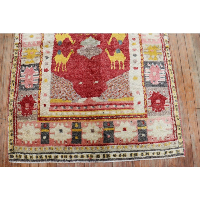 Folk Art Early 20th Century Zabihi Collection Turkish Anatolian Animal Small Square Rug - 3'9" x 4'7" For Sale - Image 3 of 8