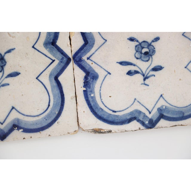 18th Century Blue & White Flower Set of Two Tiles, Portuguese For Sale - Image 6 of 12