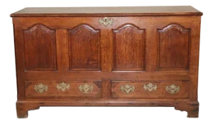 18th Century George Ill Two Drawer Paneled Oak Mule Chest