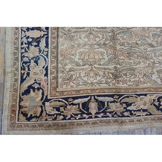 Textile 1880s Beige Field Traditional Floral Antique Knotted Wool Malayer Gallery Rug For Sale - Image 7 of 9