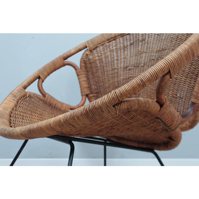 Mid-Century Modern Italian Rattan and Wicker Scoop Chair, 1950s For Sale - Image 8 of 14