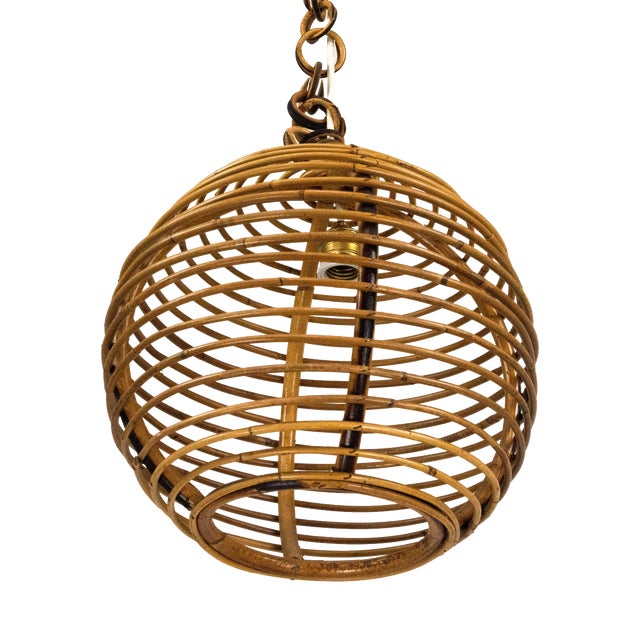 Vintage Italian Bamboo Sphere Chandelier, 1950s For Sale