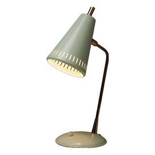Adjustable Table Lamp in Patinated Brass and Green Metal, 1950s For Sale