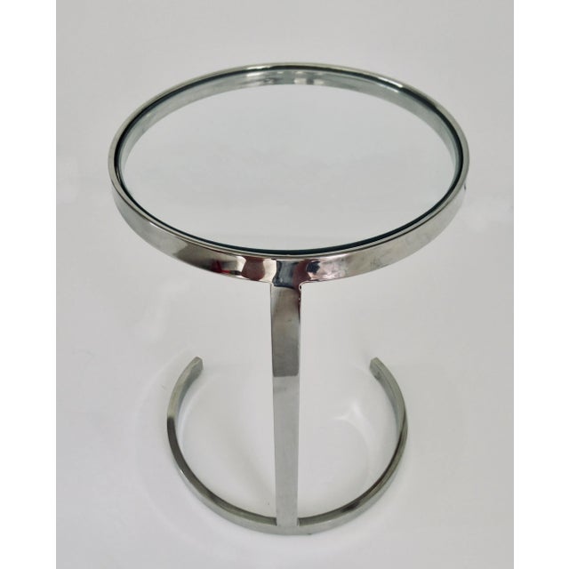 Metal Vintage C.1970's Milo Baughman Polished Cantilever Chrome & Glass Round Low Drinks,, Accent Table For Sale - Image 7 of 12