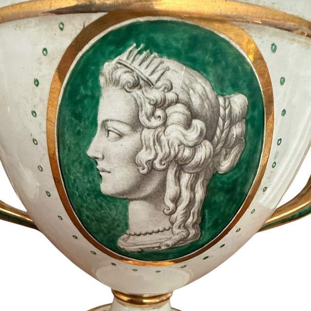 1960s Vintage Ugo Zaccagnini Italian Neoclassical Urns With Faux Malachite Cartouches - A Pair For Sale - Image 5 of 15