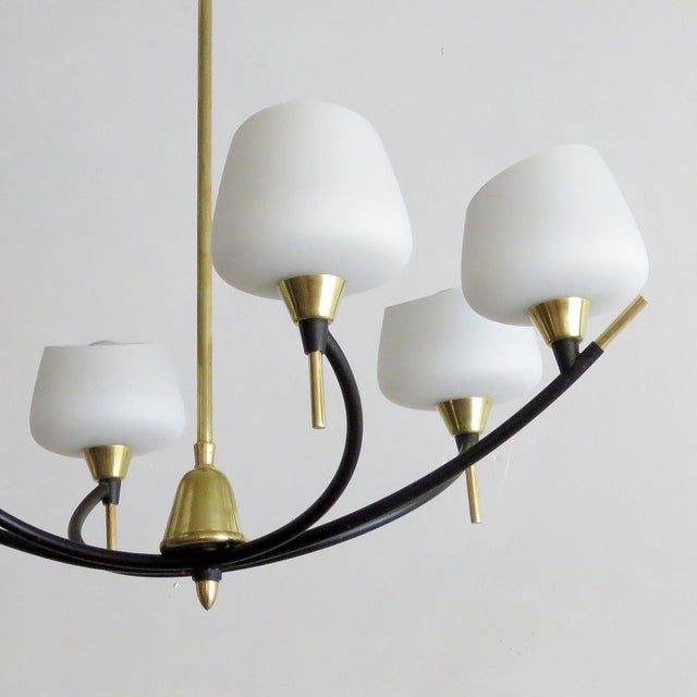 Metal Six-Arm Chandelier by Arlus, 1950 For Sale - Image 7 of 10