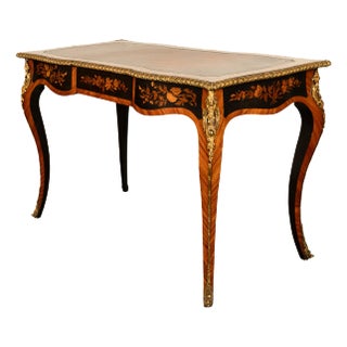 Antique French Louis XV Tulipwood Marquetry Ormolu Bureau Plat Writing Table For Sale