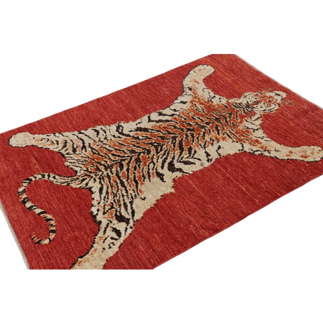Rug & Kilim’s Tiger Skin Rug in Red With Orange and Beige-Brown ...