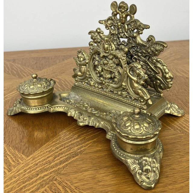 Vintage Inkwell Set in Brass For Sale - Image 6 of 13