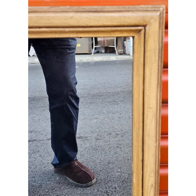 Wood White Furniture Mid Century Modern Bisque Maple Large Wall Mirror For Sale - Image 7 of 12
