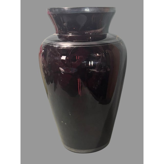 Antique Amethyst Purple Glass Vase Sterling Silver Overlay Peacock 10.5” For Sale - Image 6 of 8