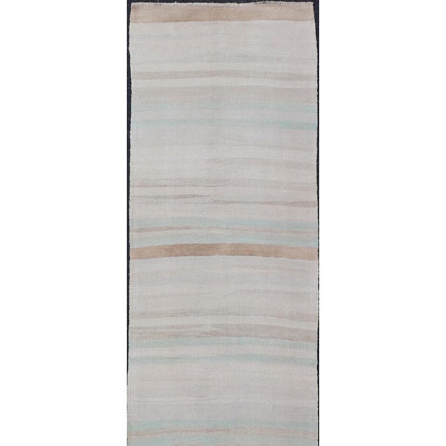 Striped Turkish Vintage Kilim Runner in Soft Pastel and Neutral Tones For Sale - Image 4 of 13