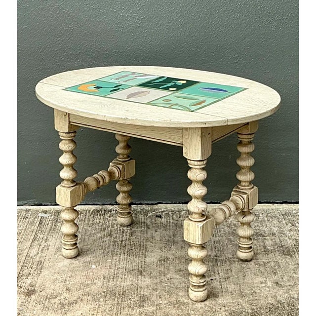 Wood Vintage Turned Wood Table With Ceramic Top For Sale - Image 7 of 12