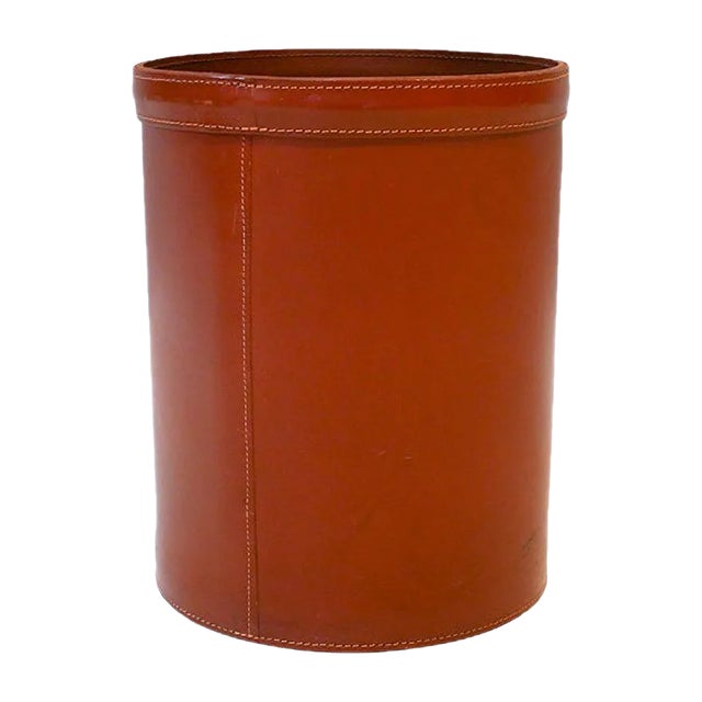 Swedish Leather Paper Basket, 1960s For Sale