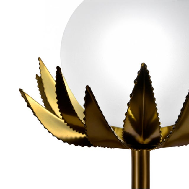 Contemporary Matthew Izzo Home Moxie Glass Globe Brass Palm Leaf Table Lamp For Sale - Image 3 of 6