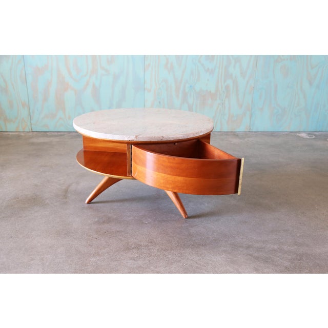 1953 Attributed Vladimir Kagan for Kagan Dreyfus Revolving Table Marble Cherry For Sale - Image 6 of 16