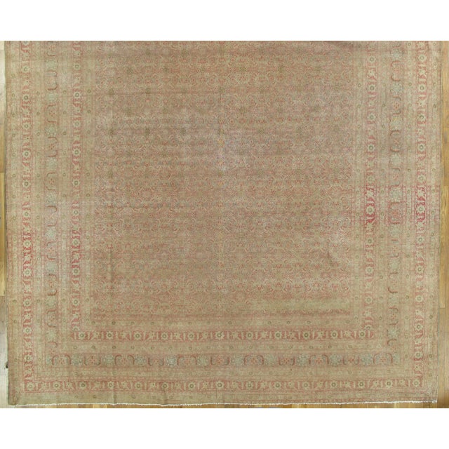 Antique Tabriz Carpet Handmade Persian Rug in Floral Gold Light Blue Coral Taupe For Sale In New York - Image 6 of 7