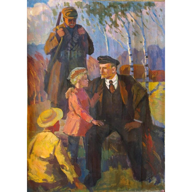 Vladimir Lenin Portrait Painting, Original Soviet Socialist Realism Art 140-103 For Sale
