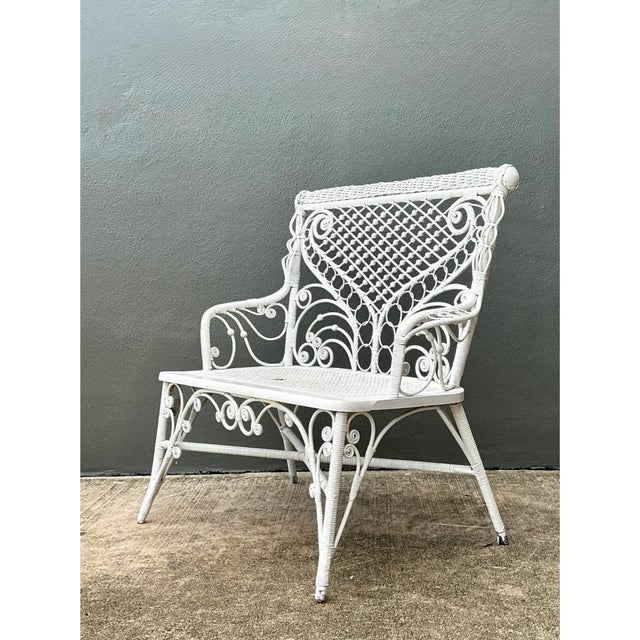 Vintage White Fiddlehead Rattan Garden Bench For Sale - Image 9 of 12