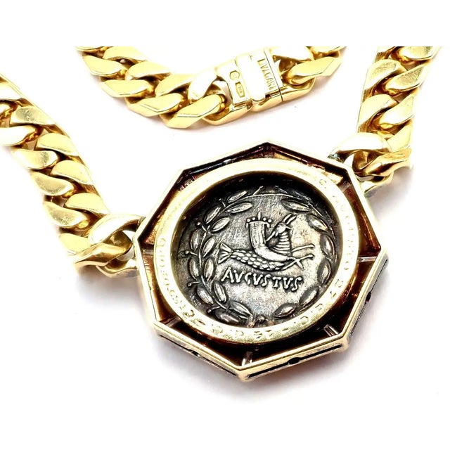 1970s Antique Bulgari Coin Monete Diamond Yellow Gold Link Chain Necklace For Sale - Image 5 of 12