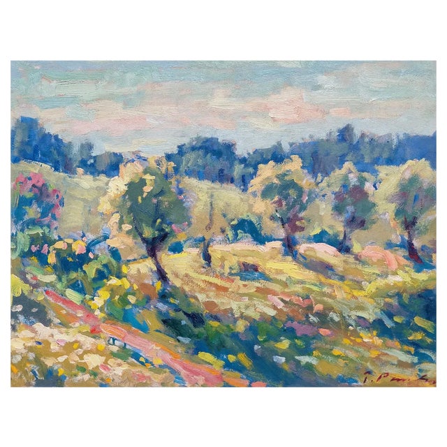Teodors Paulovics, Surroundings in Countryside, 1963, Oil on Cardboard For Sale