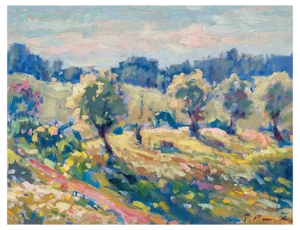 Teodors Paulovics, Surroundings in Countryside, 1963, Oil on Cardboard