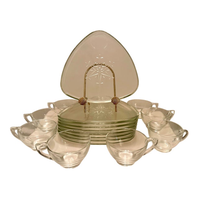 Indiana Glass Snowflake Plates and Teacups - Set of 8 For Sale