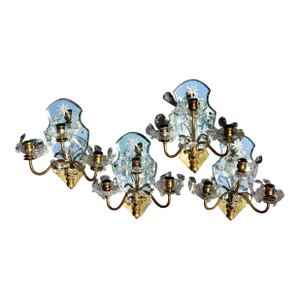 Neo-Classical Style Etched Mirror Back Sconces Early 20th Century Set of Four