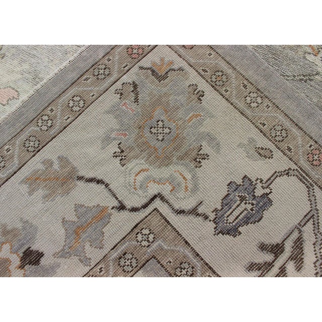 Square Shaped Hand Knotted Turkish Oushak Rug With Neutral Color Palette For Sale - Image 11 of 12