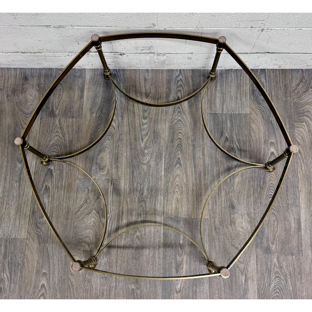 This is an absolutely beautiful vintage mid-century Labarge style brass hexagonal coffee table or cocktail table with...