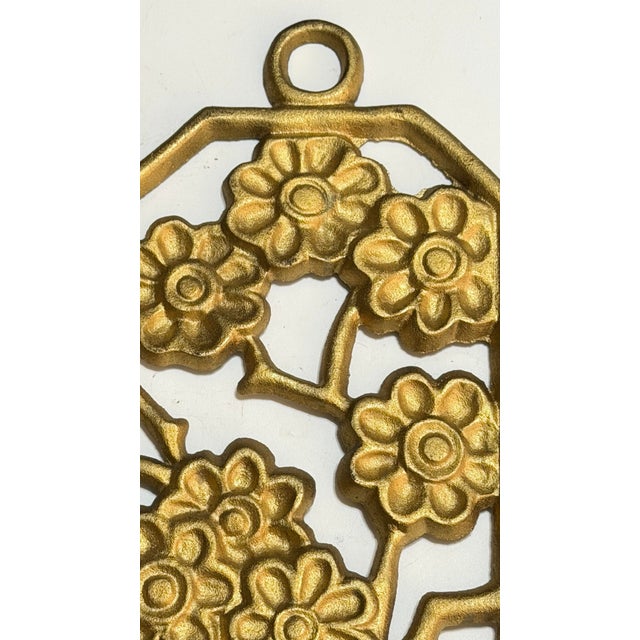 Metal Mid-Century Gold-Painted Cast Iron Botanical Four Seasons Wall Panels – Pair For Sale - Image 7 of 11