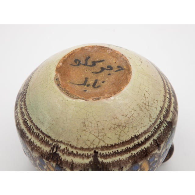 Brown Antique Brown, Blue & Yellow Two-Handled Vase For Sale - Image 8 of 11