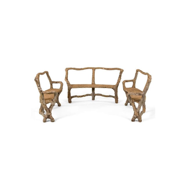French Faux Wood Stone Benches, Set of 3 For Sale - Image 4 of 18