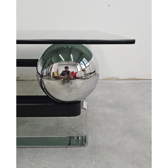 Vintage French Table in Chrome Plated Steel and Tinted Glass, 1970s For Sale - Image 4 of 13