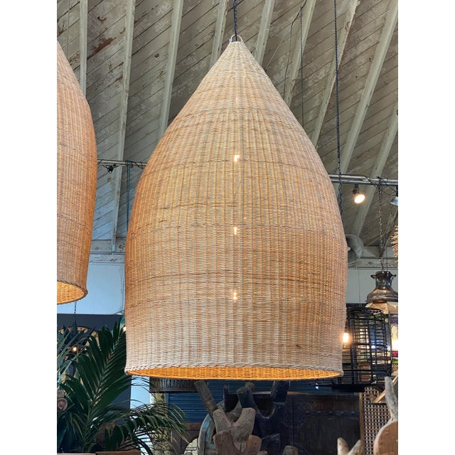 Contemporary Giant Raw Rattan Pod Pendant Light For Sale - Image 3 of 11