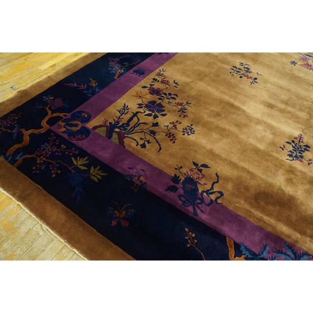 1920s Antique Large Yellow Floral Modern Chinese Art Deco Knotted Rug 11'9" X17' For Sale - Image 9 of 9