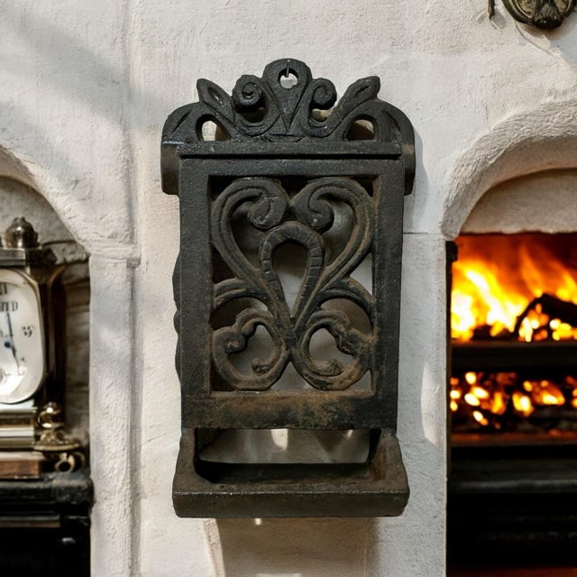 Metal Vintage Cast Iron Matchbox Holder Wall Mount For Sale - Image 7 of 9