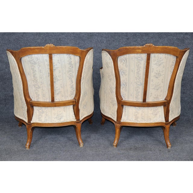 Pair Antique 19th C. French Louis XV Style Bergère Chairs For Sale - Image 4 of 17