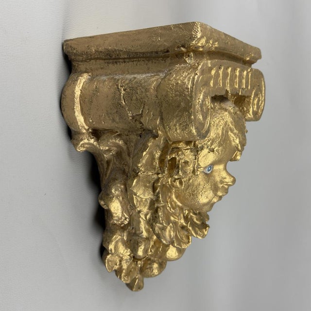Baroque Large Cherub Putto Shelf Wall Console in Gilded Plaster For Sale - Image 3 of 16