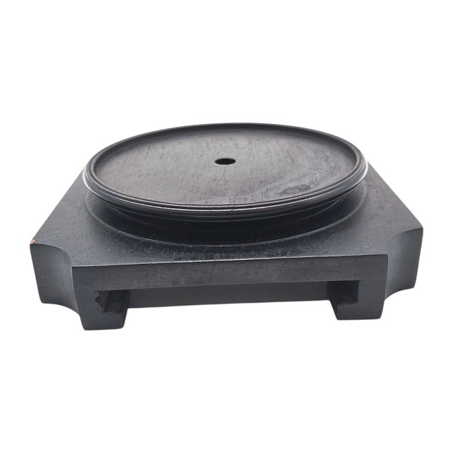Hand-Carved Chinese Ebony Wood Display Stand – Square Base With Round Vase Seat For Sale - Image 4 of 7