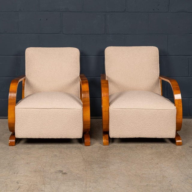 Vintage Austrian Art Deco Lounge Chairs in Walnut and Fabric, 1930, Set of 2 For Sale - Image 3 of 18