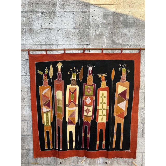 Large Hand-Painted Tribal African Wall Hanging Tapestry For Sale - Image 15 of 15