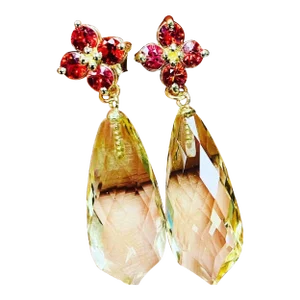 16.72 Carat Lemon Quartz Sapphire Yellow Gold Drop Earrings - a Pair