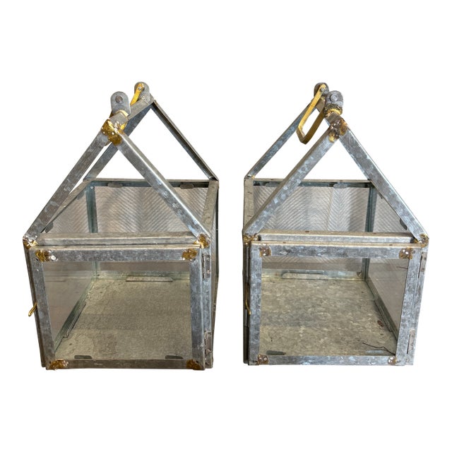 House Zinc & Glass Planter Pair For Sale