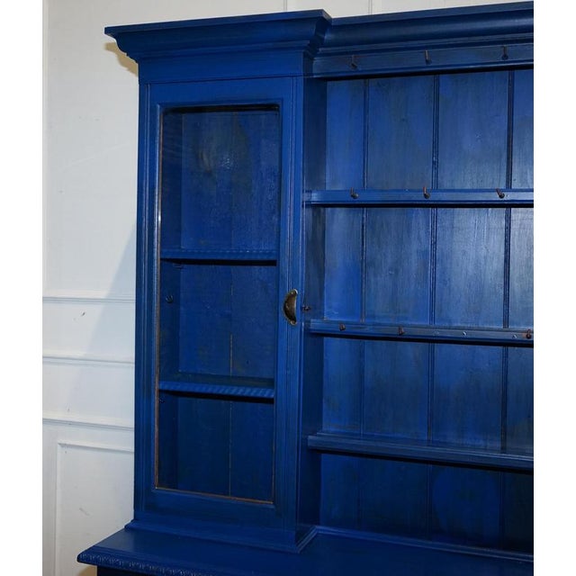 Antique Victorian Vibrant Blue Hand-Painted Kitchen Cupboard For Sale - Image 6 of 18