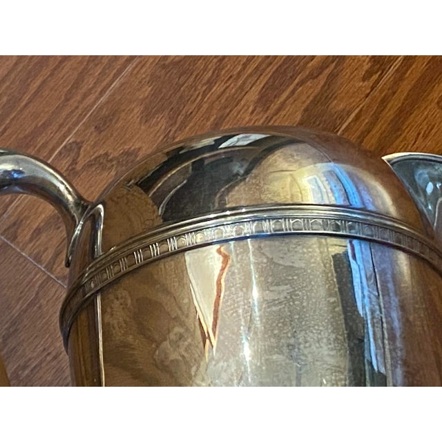 1960s Crescent Silver Mfg Corp Silver-Plated Pedestal Water Pitcher Deco Style With Strainer at Spout For Sale - Image 9 of 13